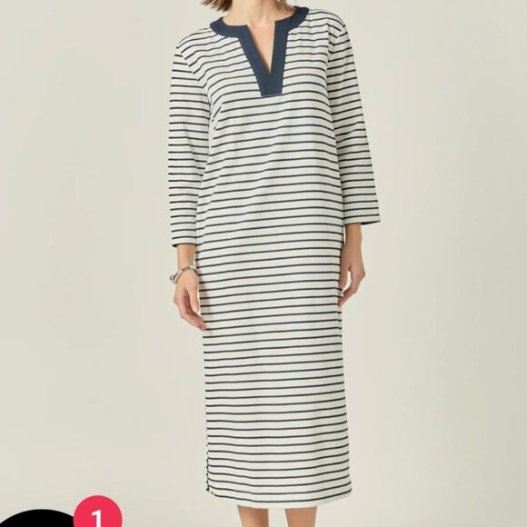 Striped Cotton Jersey Striped Dress by English Factory - Picture 1 of 14